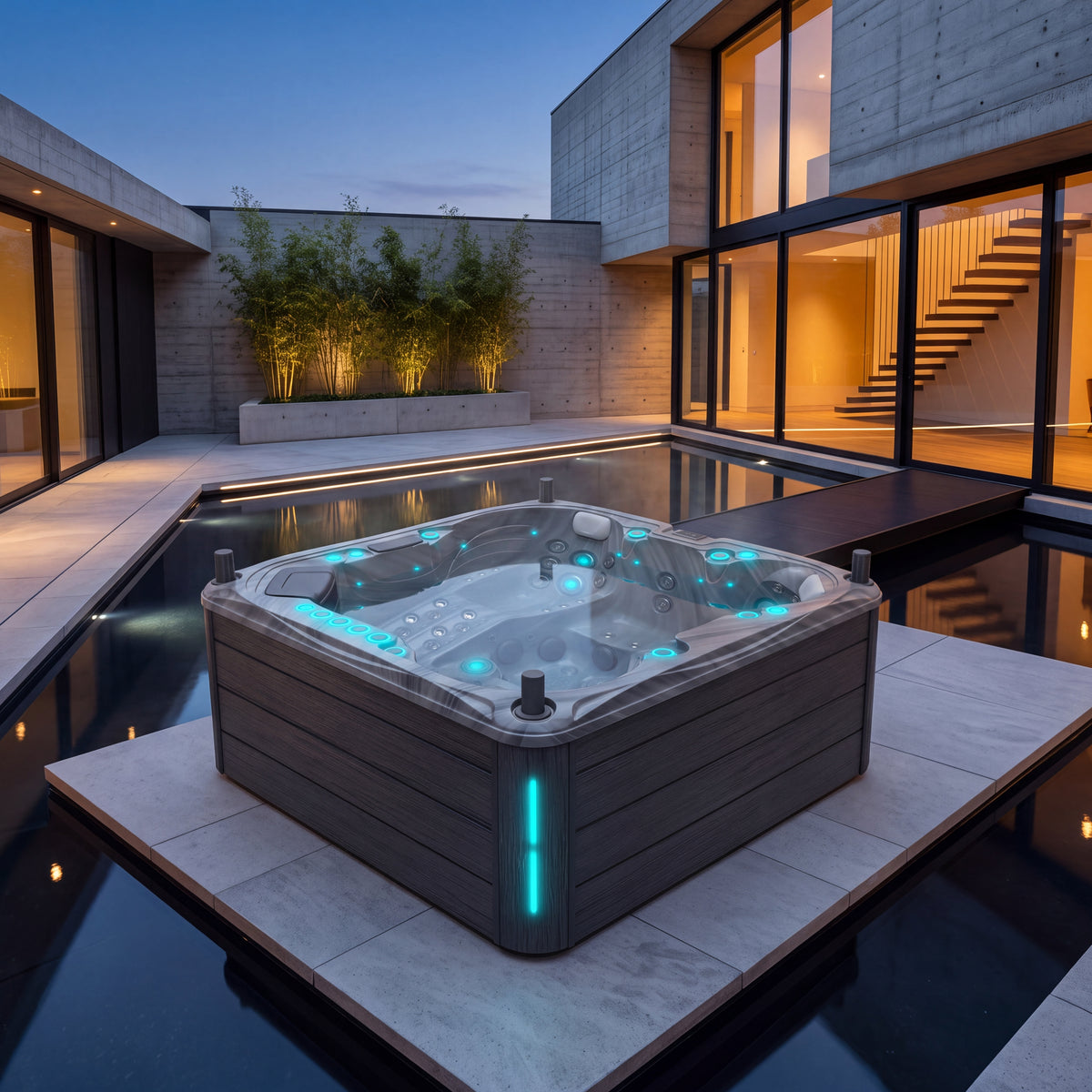 Spa Volcano Odyssey installé dans un jardin