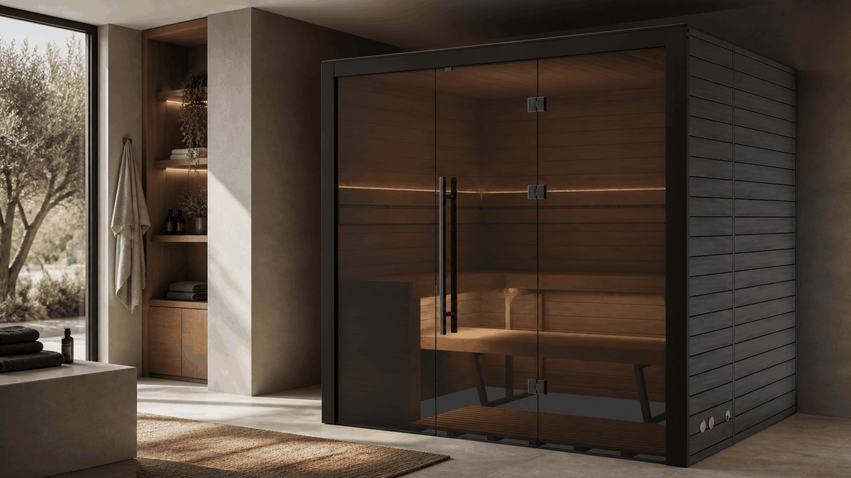 Sauna intérieur Nero 210 installé dans un espace bien-être résidentiel contemporain