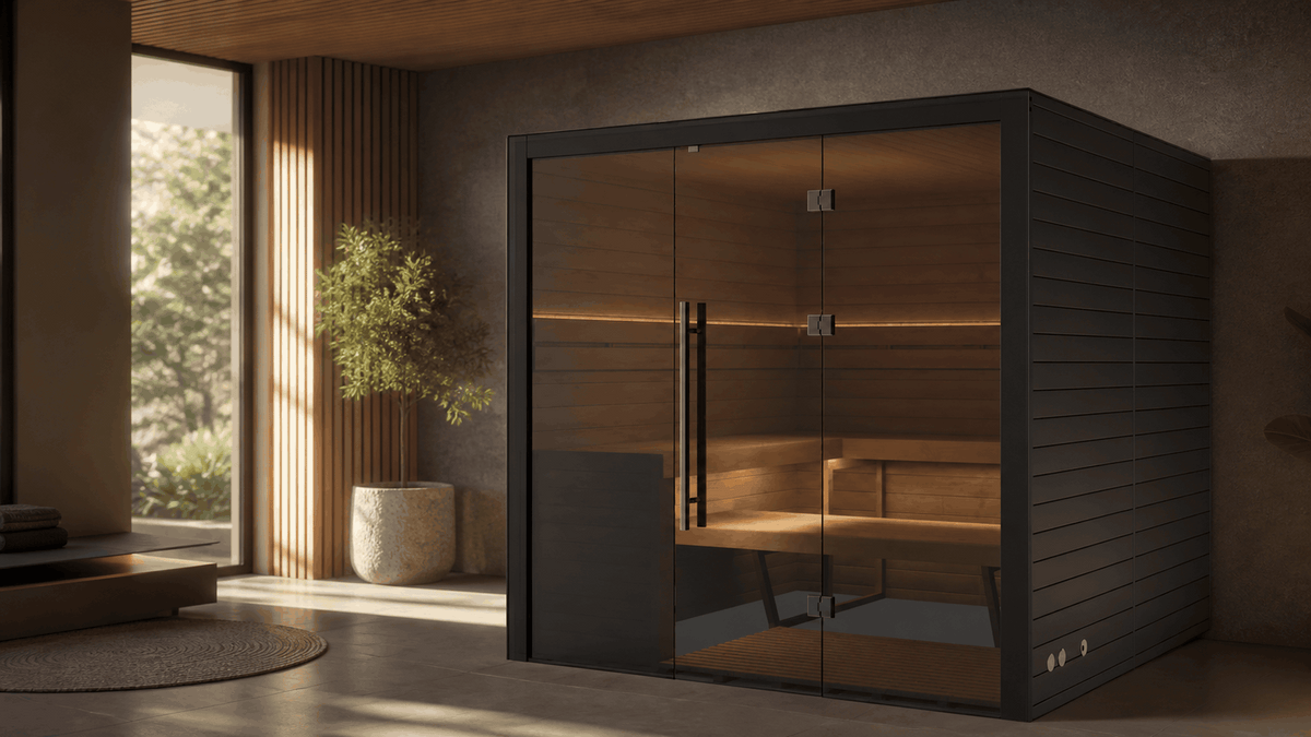 Sauna intérieur Nero 210X installé dans un espace bien-être résidentiel contemporain