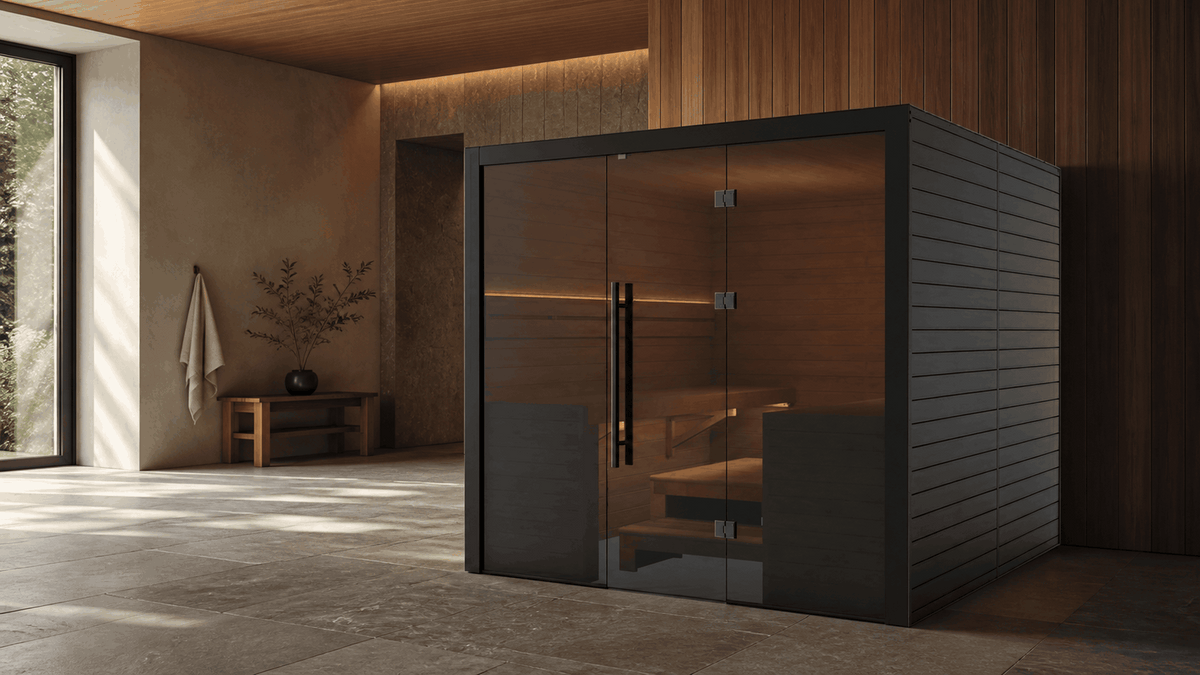Sauna intérieur Nero 220 installé dans un espace bien-être résidentiel contemporain