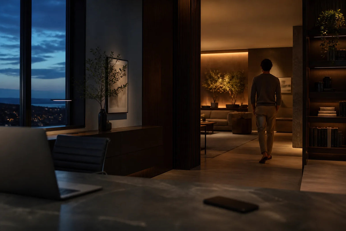 Nero 160 - Sauna intérieur 2-3 places dans une scène de calme mental avec un téléphone posé face contre table