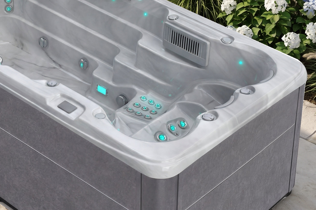 Places de massage et jets du SwimFlow Odyssey, photographiés dans leur configuration exacte.