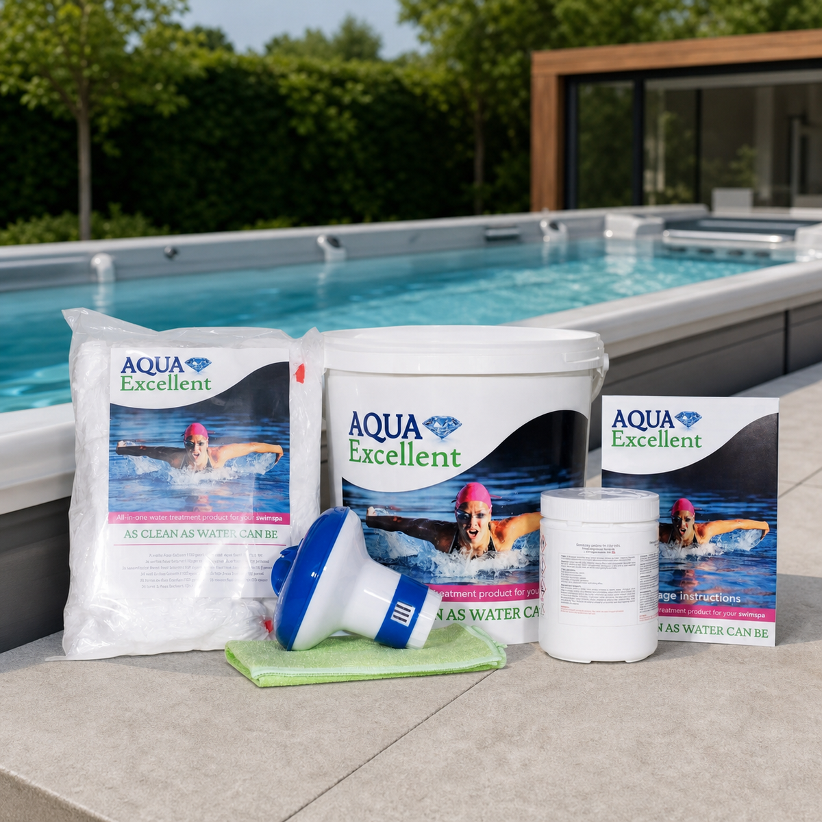 Pack Aqua Excellent complet présenté près d’un spa de nage
