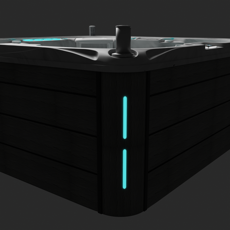Spa Volcano 5 places coloris Sterling Marble blanc - vue en angle avec eclairage LED allume