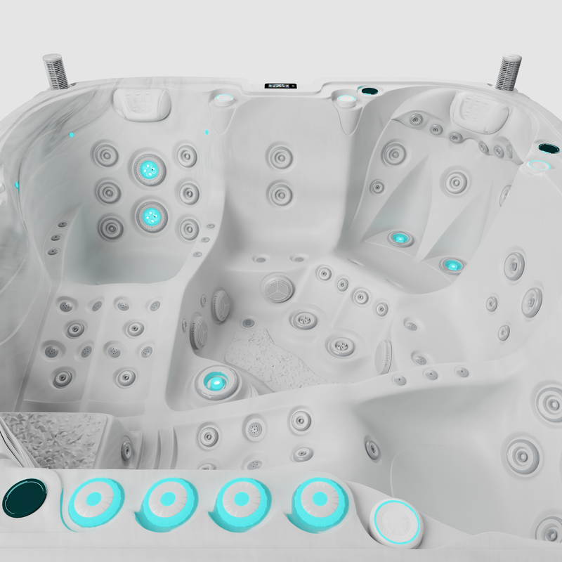 Spa Volcano 5 places coloris Sterling Marble blanc - vue interieure des sieges et des jets