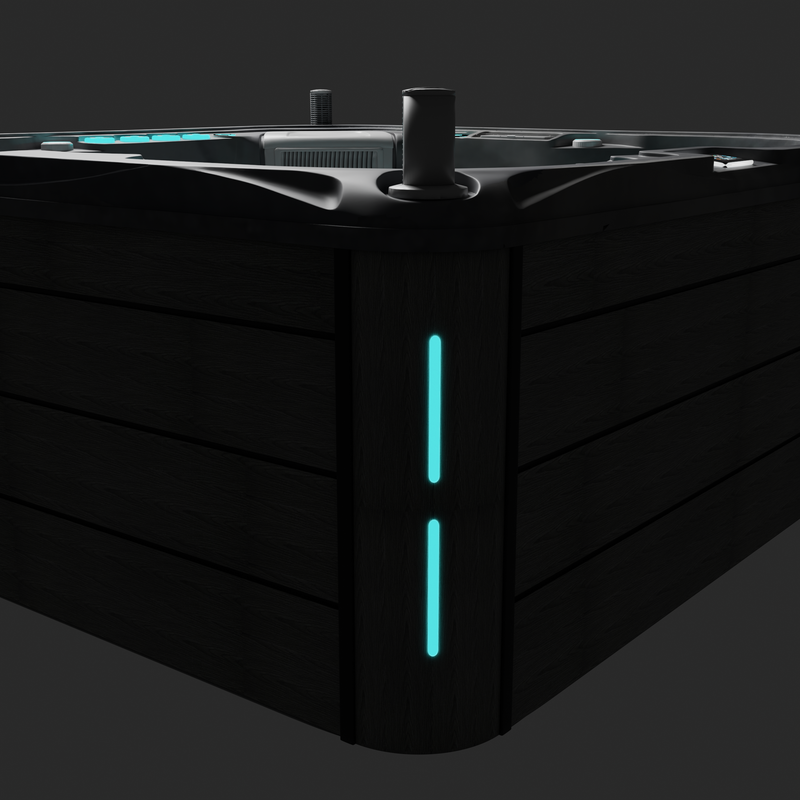 Spa Volcano 5 places, coloris Odyssey, vue d'angle avec eclairage LED allume